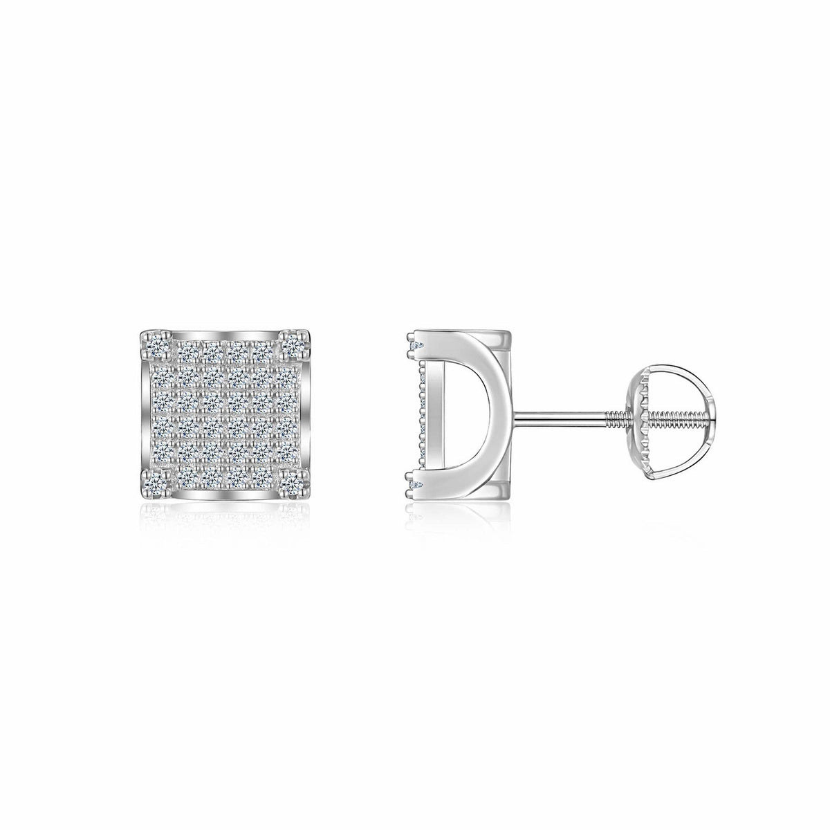Grille Moissanite Pavé Stud Earrings in Sterling Silver