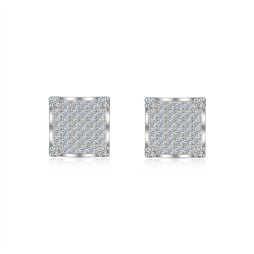 Grille Moissanite Pavé Stud Earrings in Sterling Silver