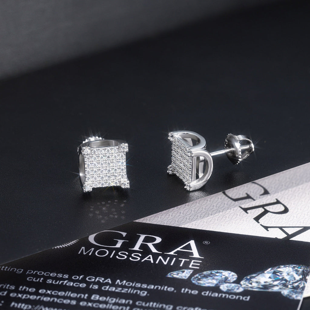 Grille Moissanite Pavé Stud Earrings in Sterling Silver