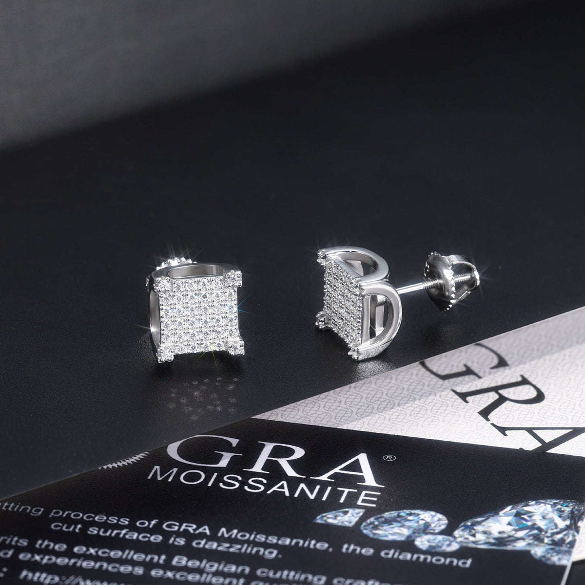 Grille Moissanite Pavé Stud Earrings in Sterling Silver