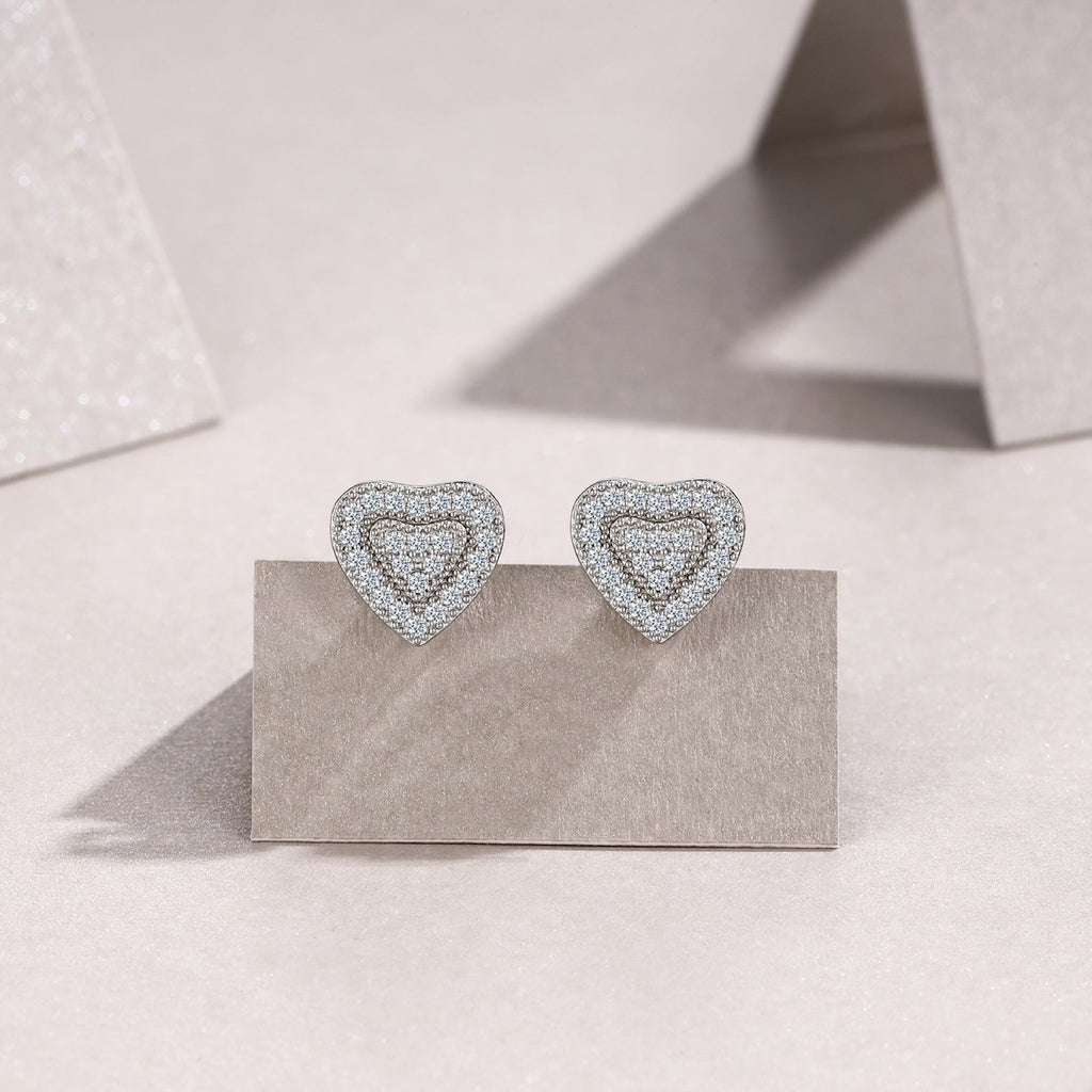 Lovepave Moissanite Heart Stud Earrings in Sterling Silver