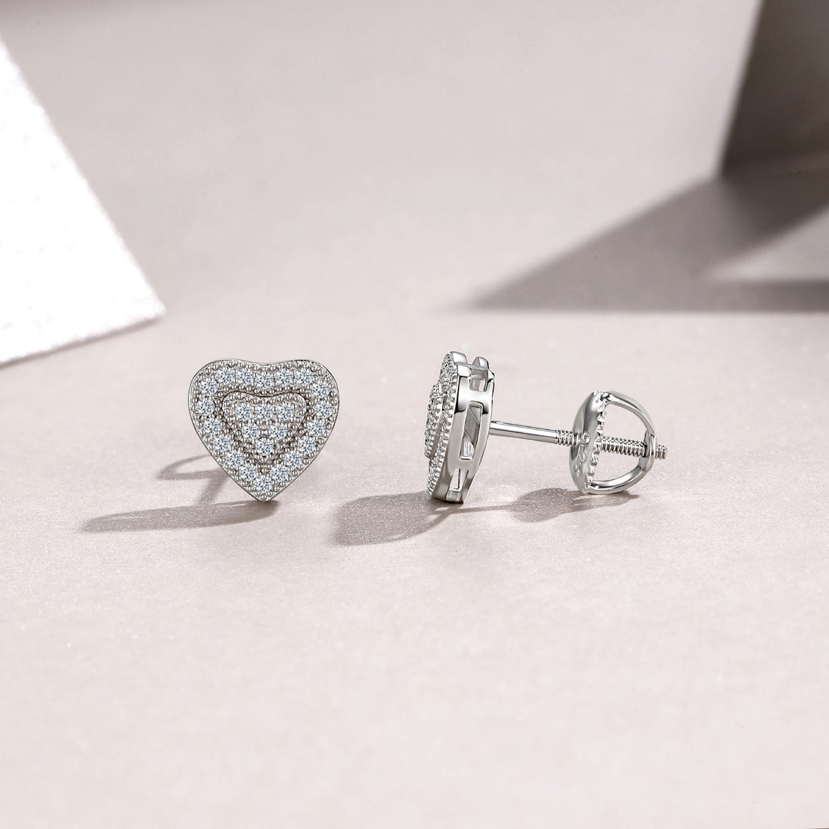 Lovepave Moissanite Heart Stud Earrings in Sterling Silver