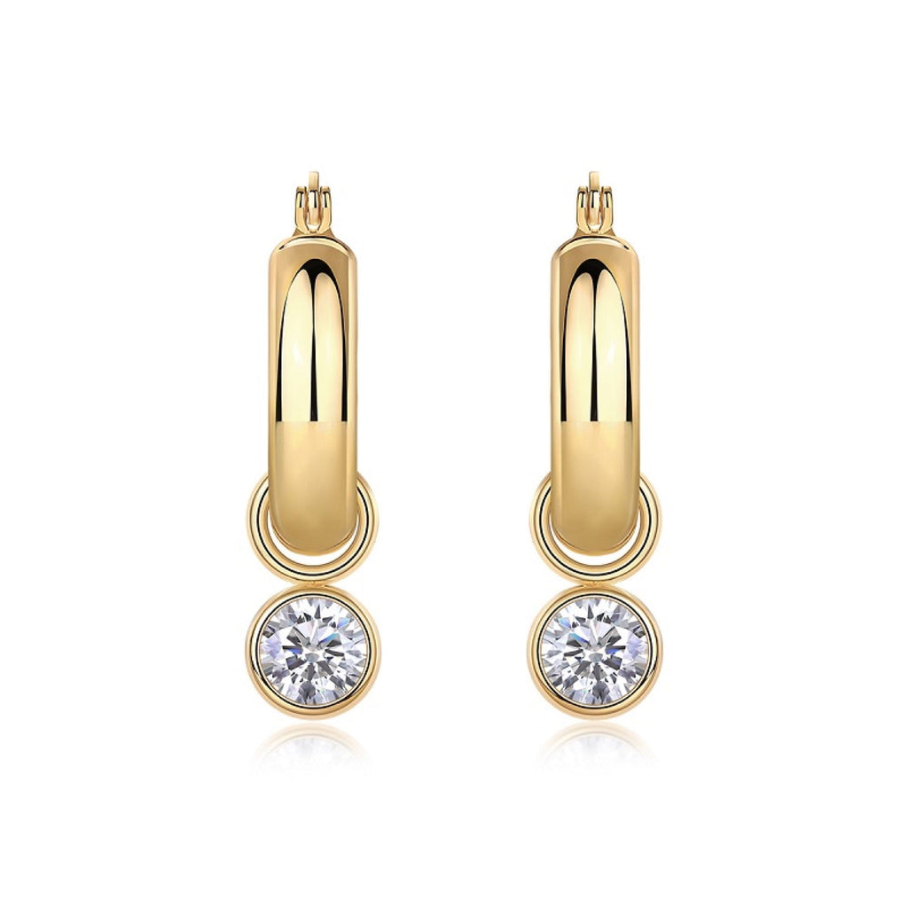 Sfera 1 Carat Moissanite Drop Huggie Hoop Earrings in Gold-Tone Sterling Silver