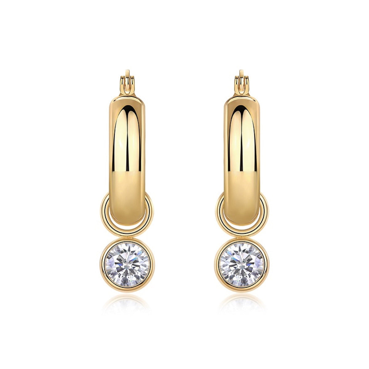 Sfera 1 Carat Moissanite Drop Huggie Hoop Earrings in Gold-Tone Sterling Silver