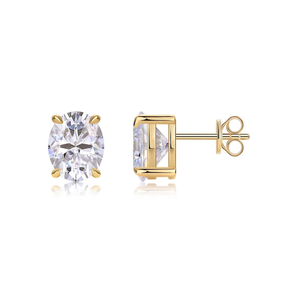 Uovo Moissanite Oval Stud Earrings in Gold-Tone Sterling Silver