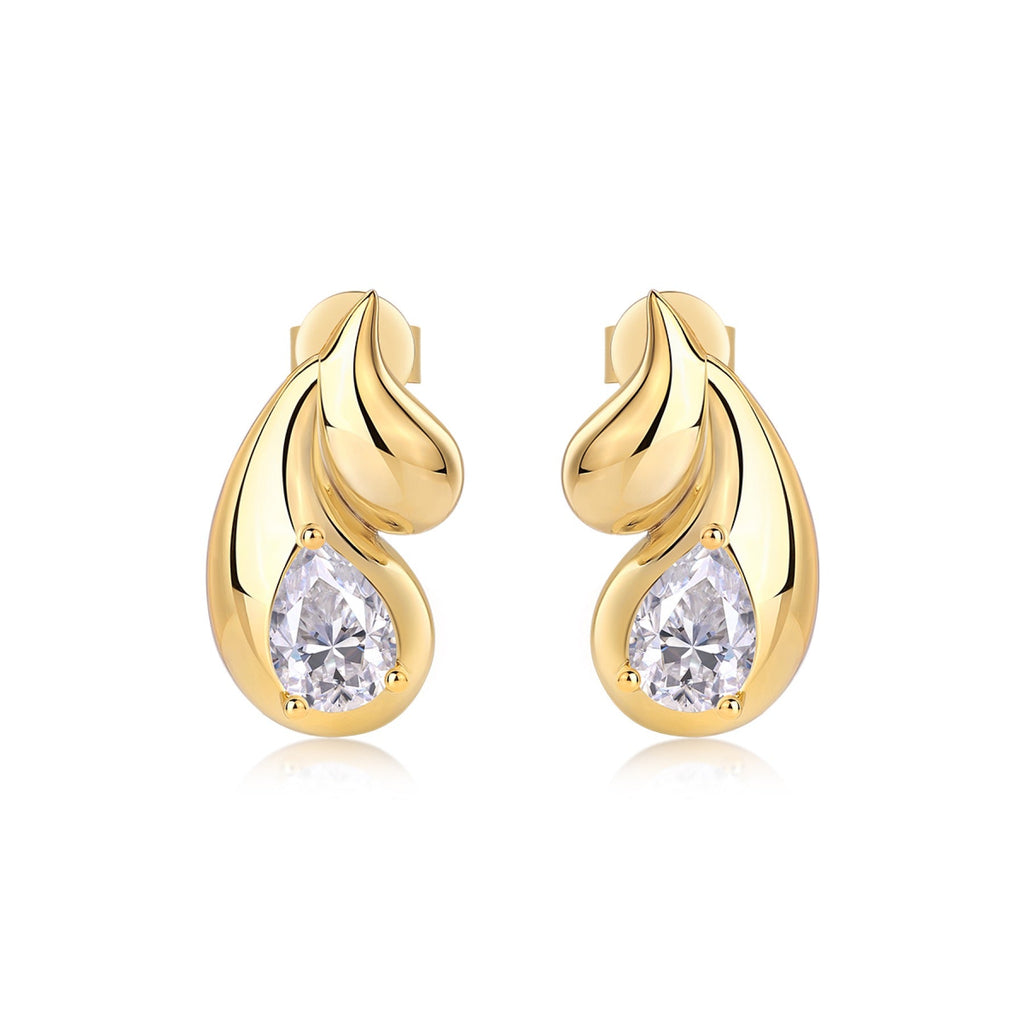 Pera Pear-Cut Moissanite Pear Stud Earrings in Gold-Tone Sterling Silver