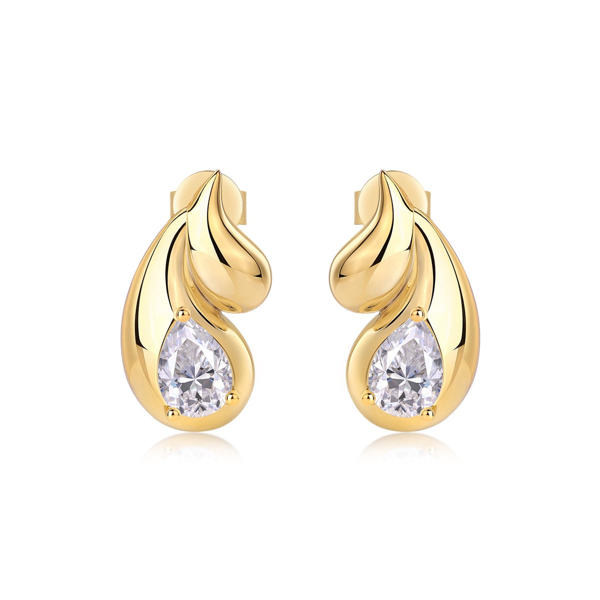 Pera Pear-Cut Moissanite Pear Stud Earrings in Gold-Tone Sterling Silver