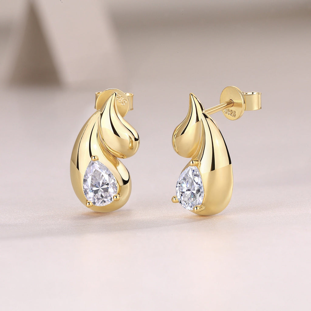 Pera Pear-Cut Moissanite Pear Stud Earrings in Gold-Tone Sterling Silver
