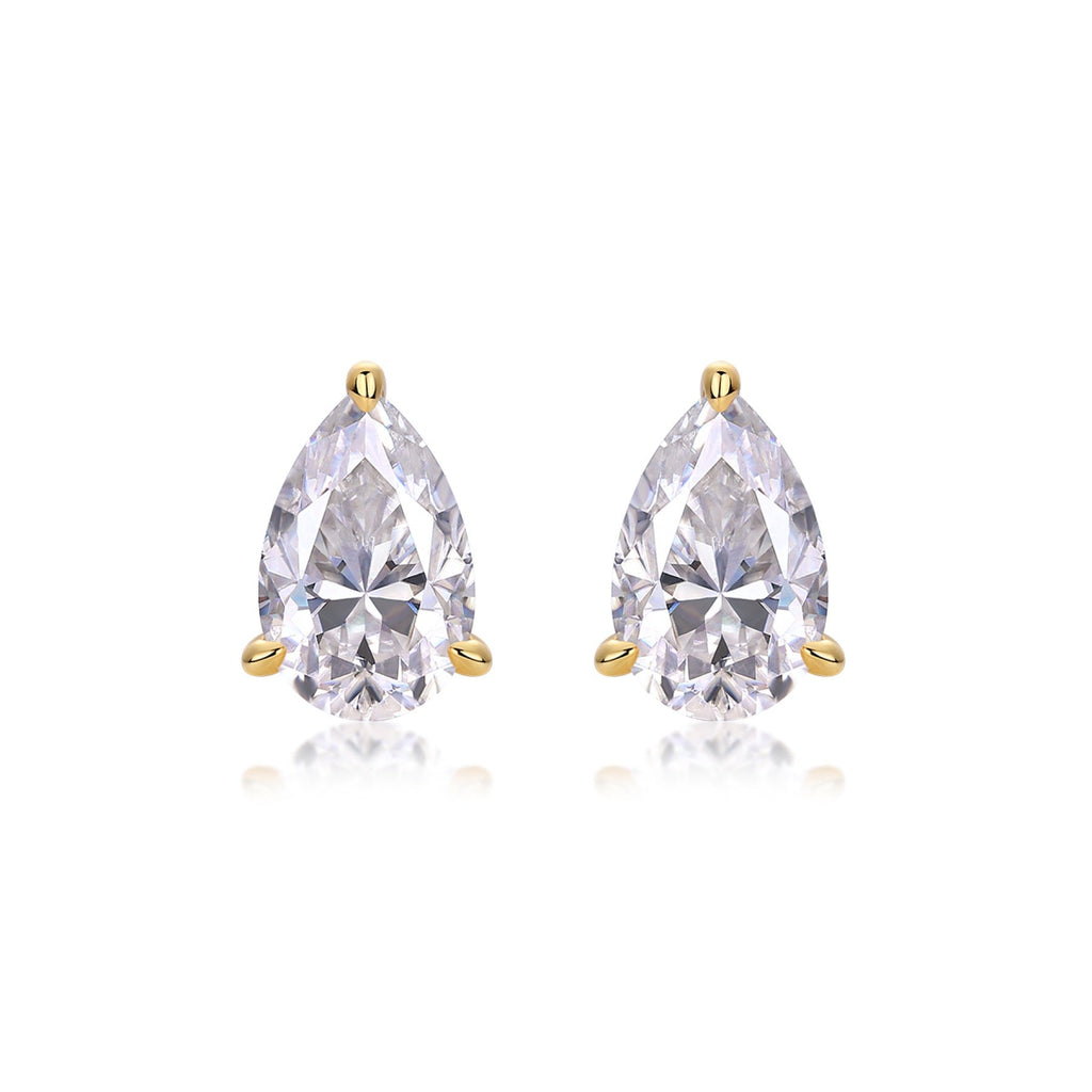 Foglia Moissanite Pear Stud Earrings in Gold-Tone Sterling Silver