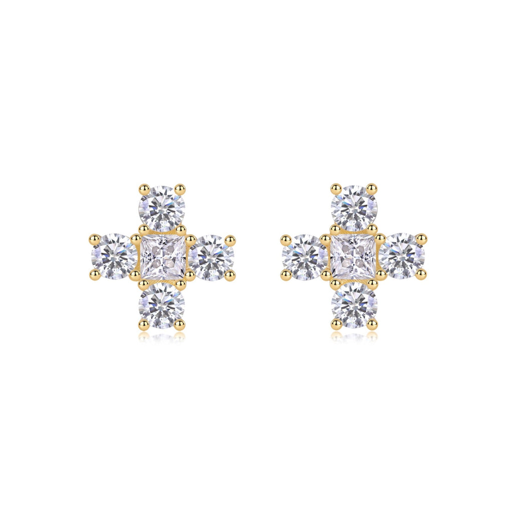 Croce Moissanite Cross Stud Earrings in Gold-Tone Sterling Silver