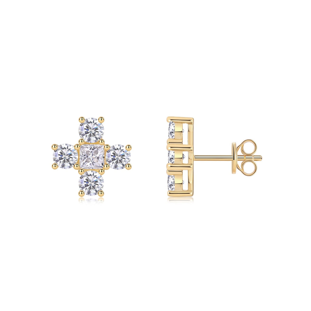 Croce Moissanite Cross Stud Earrings in Gold-Tone Sterling Silver