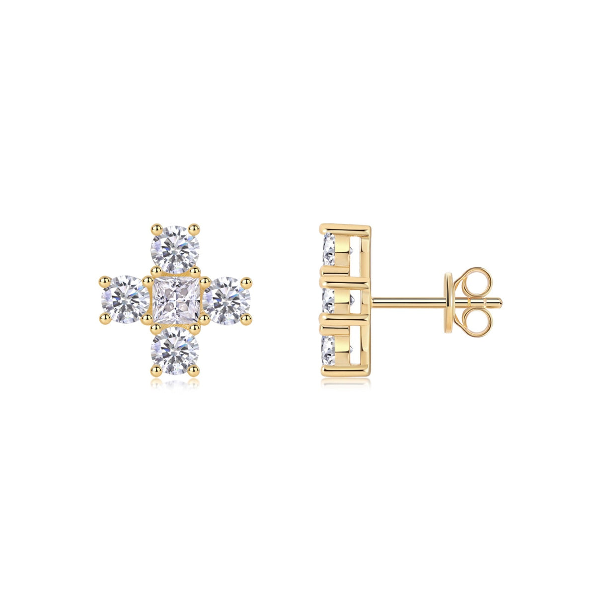 Croce Moissanite Cross Stud Earrings in Gold-Tone Sterling Silver