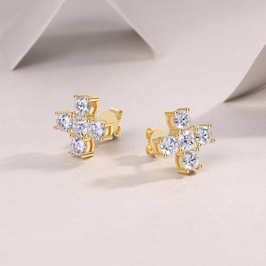 Croce Moissanite Cross Stud Earrings in Gold-Tone Sterling Silver