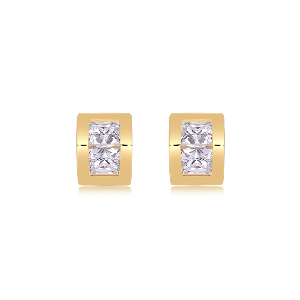 Rombo Moissanite Stud Earrings in Gold-Tone Sterling Silver