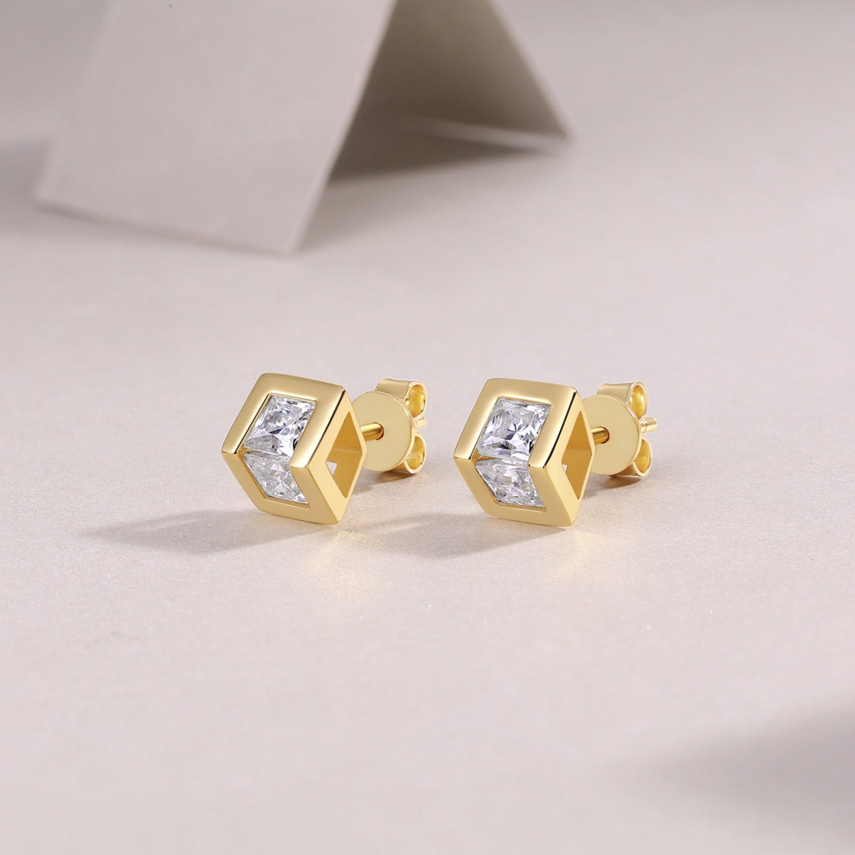 Rombo Moissanite Stud Earrings in Gold-Tone Sterling Silver