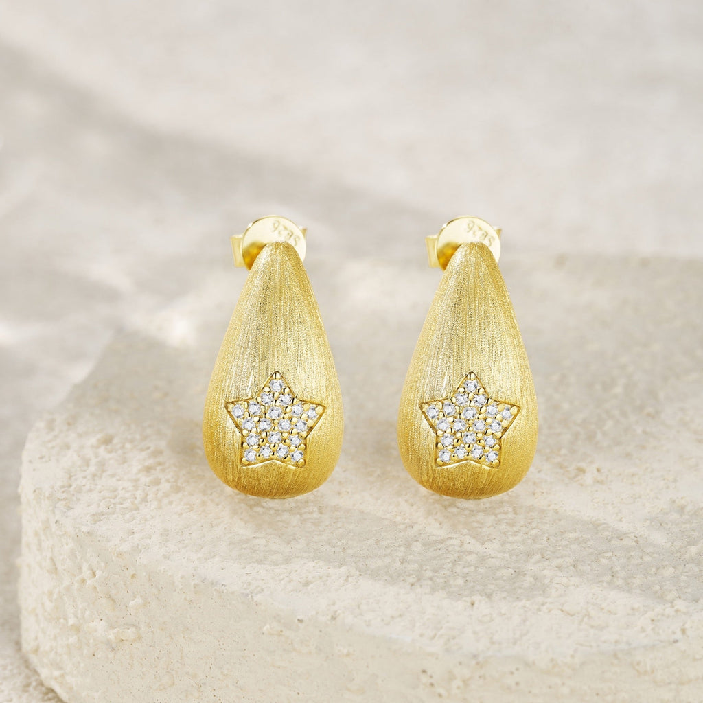 Cometa Moissanite Teardrop Stud Earrings in Gold-Tone Sterling Silver