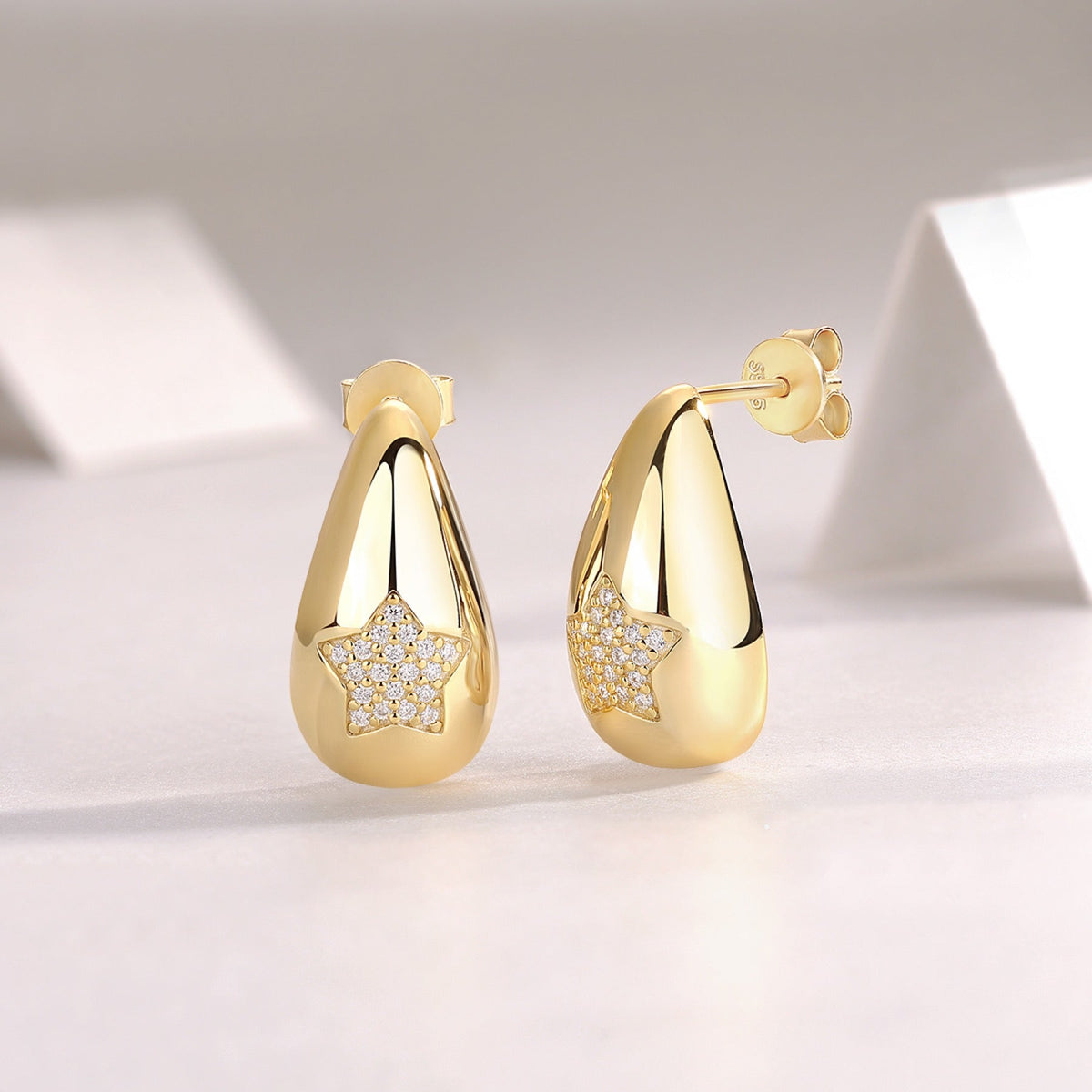 Cometa Moissanite Teardrop Stud Earrings in Gold-Tone Sterling Silver