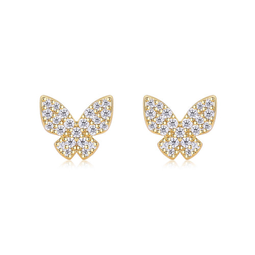 Ala Moissanite Butterfly Stud Earrings in Gold-Tone Sterling Silver