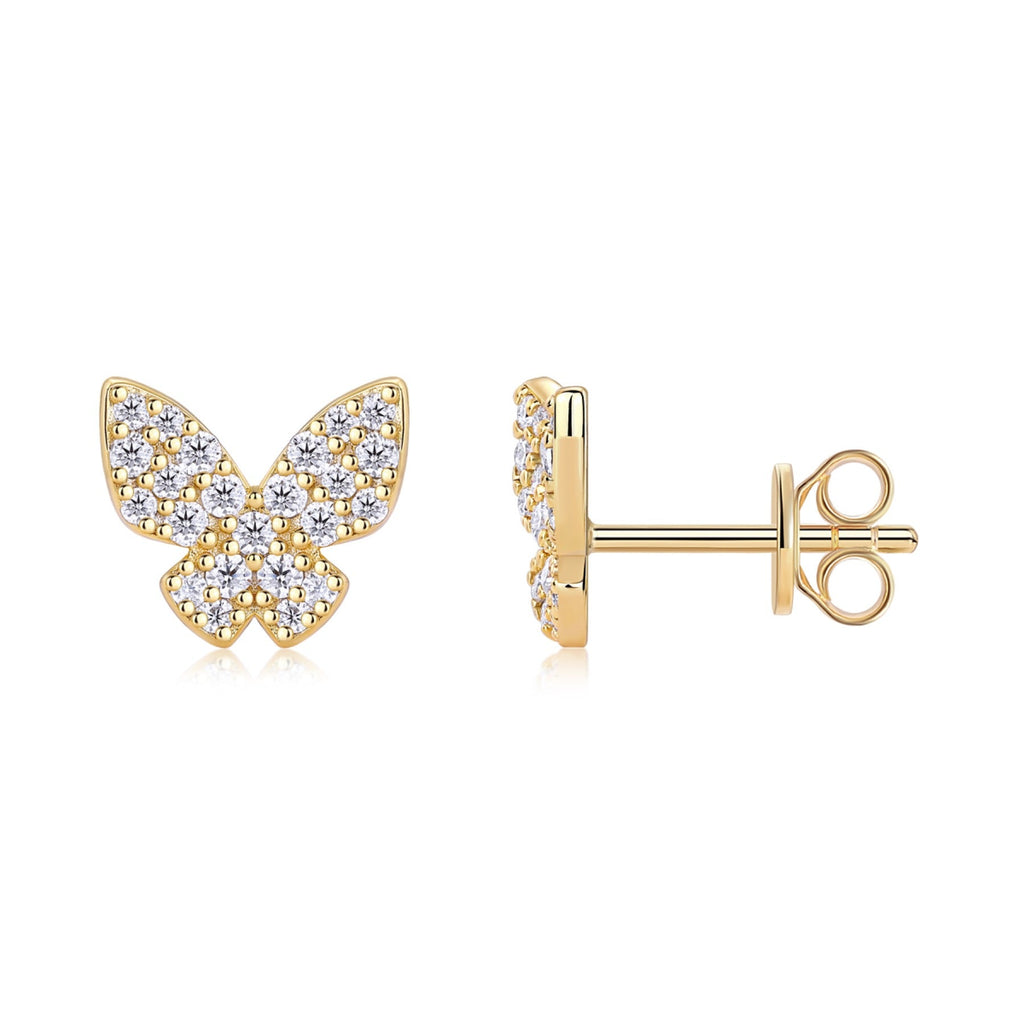 Ala Moissanite Butterfly Stud Earrings in Gold-Tone Sterling Silver
