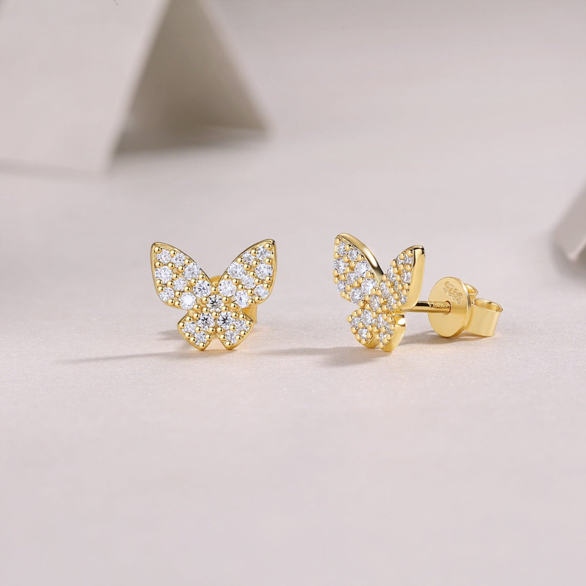 Ala Moissanite Butterfly Stud Earrings in Gold-Tone Sterling Silver