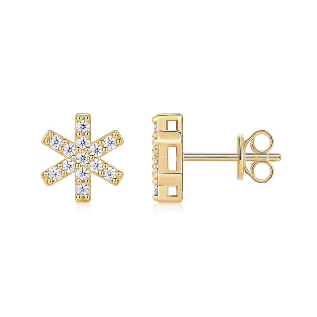 Fiocco Moissanite Snowflake Stud Earrings in Gold-Tone Sterling Silver