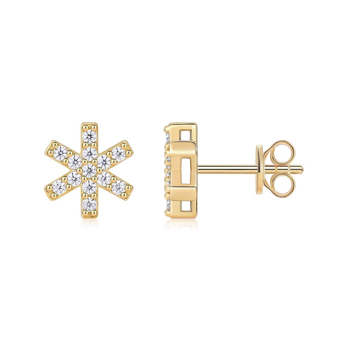 Fiocco Moissanite Snowflake Stud Earrings in Gold-Tone Sterling Silver