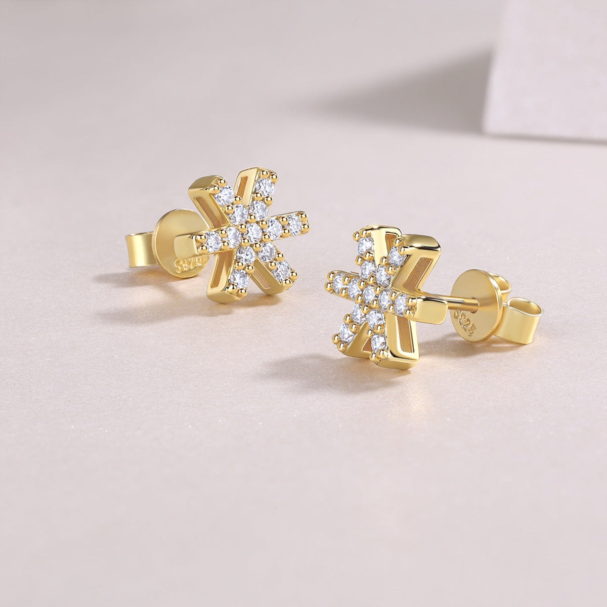 Fiocco Moissanite Snowflake Stud Earrings in Gold-Tone Sterling Silver