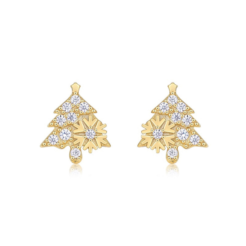 Abete Moissanite Christmas Tree Stud Earrings in Gold-Tone Sterling Silver