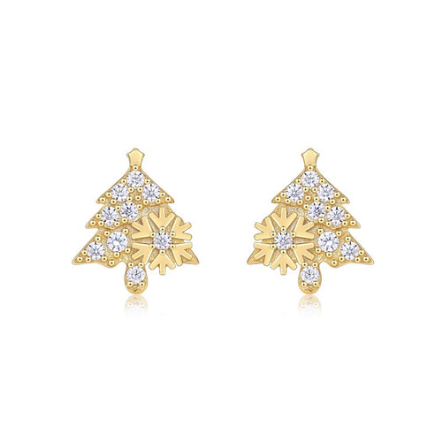 Abete Moissanite Christmas Tree Stud Earrings in Gold-Tone Sterling Silver