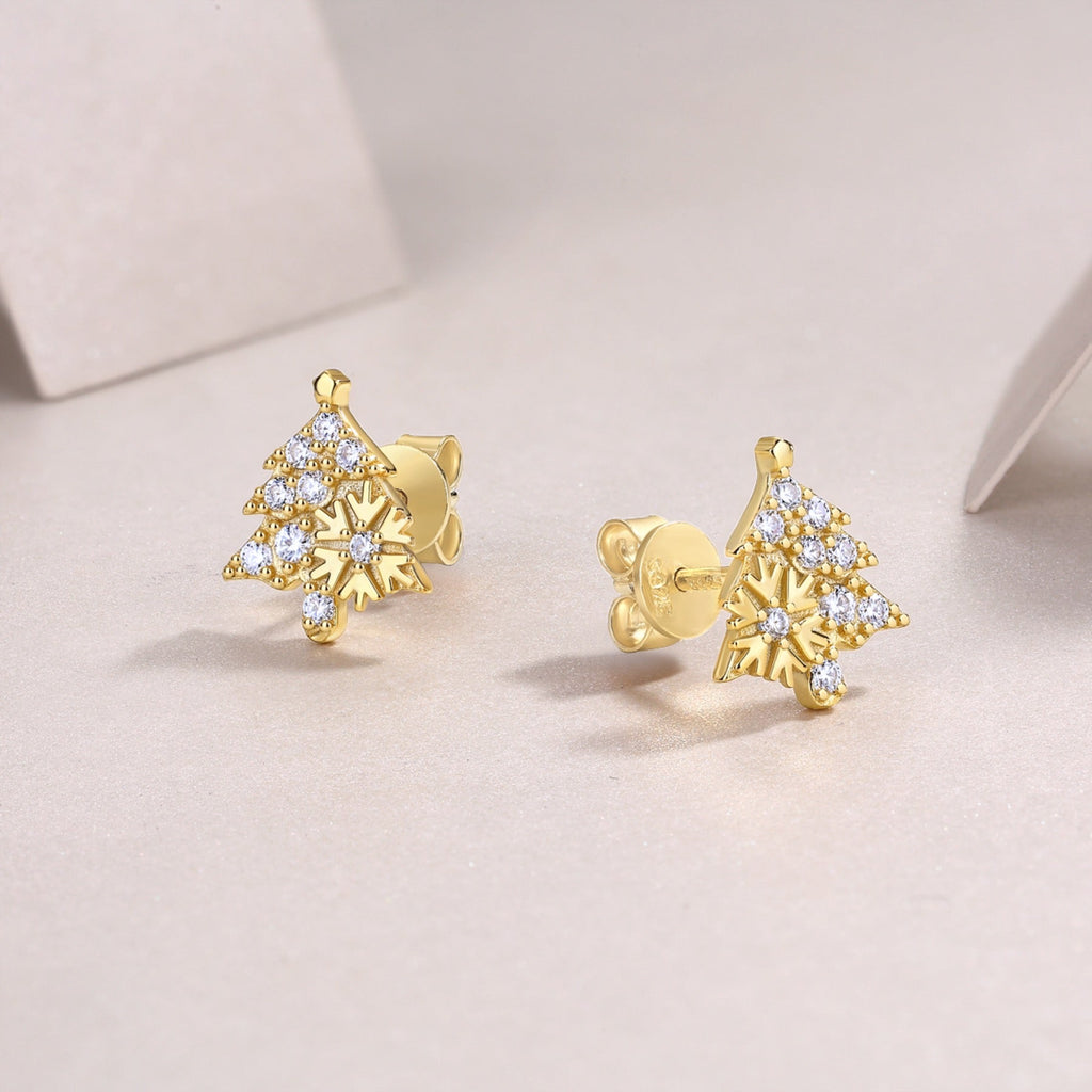 Abete Moissanite Christmas Tree Stud Earrings in Gold-Tone Sterling Silver