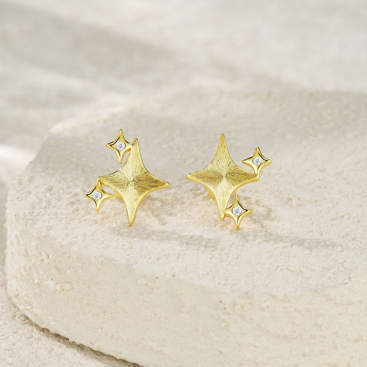 Scintilla Moissanite Star Stud Earrings in Gold-Tone Sterling Silver