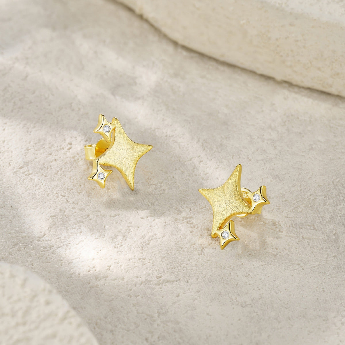Scintilla Moissanite Star Stud Earrings in Gold-Tone Sterling Silver