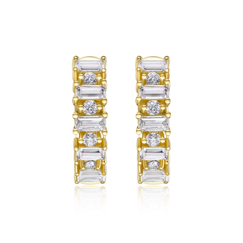 Lingotto Moissanite Baguette Huggie Hoop Earrings in Gold-Tone Sterling Silver
