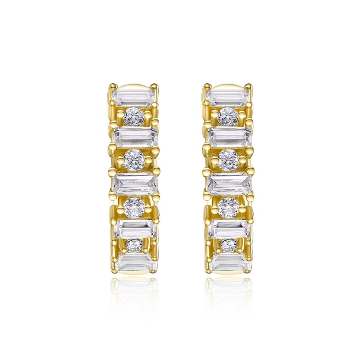 Lingotto Moissanite Baguette Huggie Hoop Earrings in Gold-Tone Sterling Silver