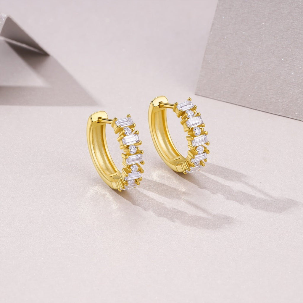 Lingotto Moissanite Baguette Huggie Hoop Earrings in Gold-Tone Sterling Silver