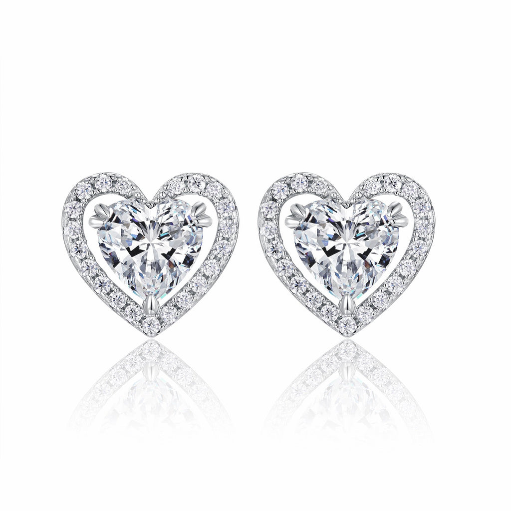 Amorina Moissanite Heart Halo Stud Earrings in Sterling Silver
