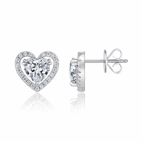 Amorina Moissanite Heart Halo Stud Earrings in Sterling Silver