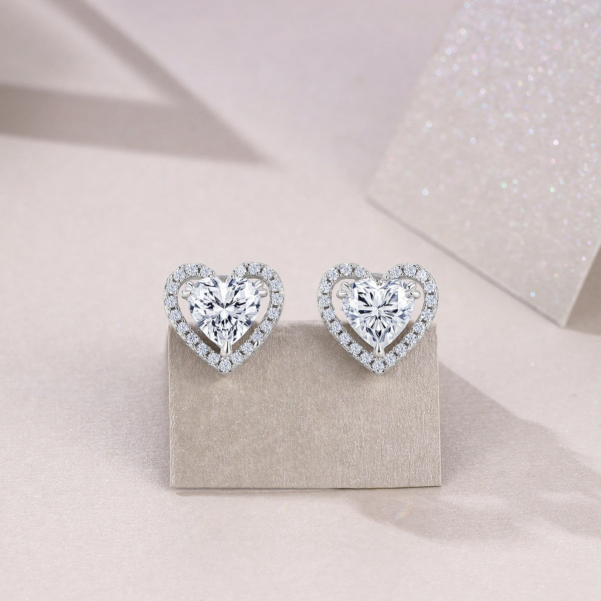 Amorina Moissanite Heart Halo Stud Earrings in Sterling Silver