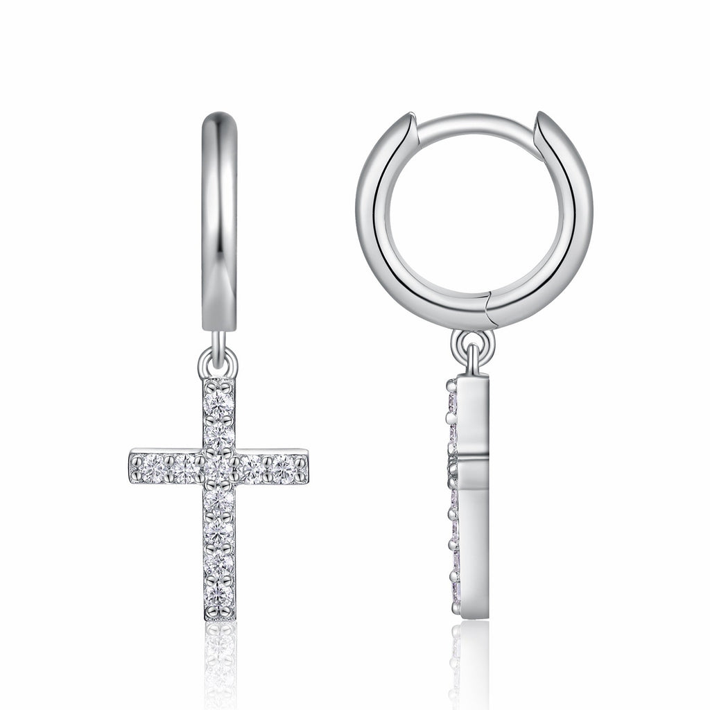 Crocetta Moissanite Cross Drop Earrings in Sterling Silver