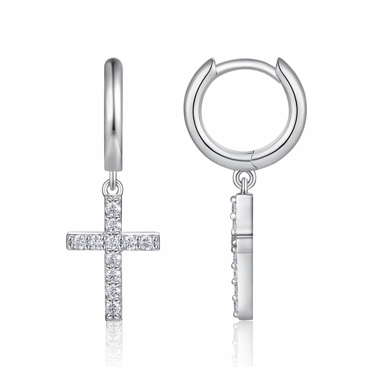 Crocetta Moissanite Cross Drop Earrings in Sterling Silver