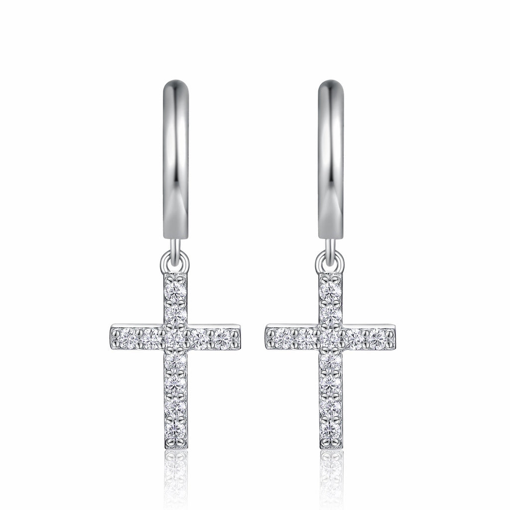 Crocetta Moissanite Cross Drop Earrings in Sterling Silver