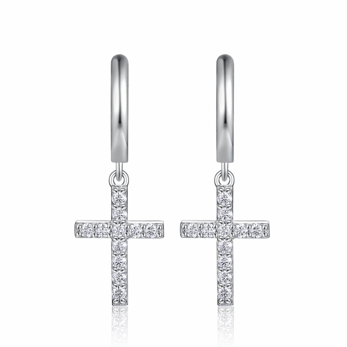 Crocetta Moissanite Cross Drop Earrings in Sterling Silver