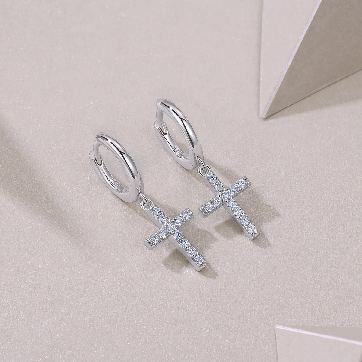 Crocetta Moissanite Cross Drop Earrings in Sterling Silver