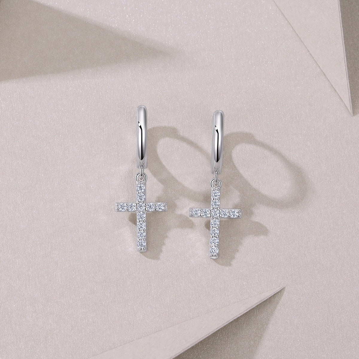 Crocetta Moissanite Cross Drop Earrings in Sterling Silver
