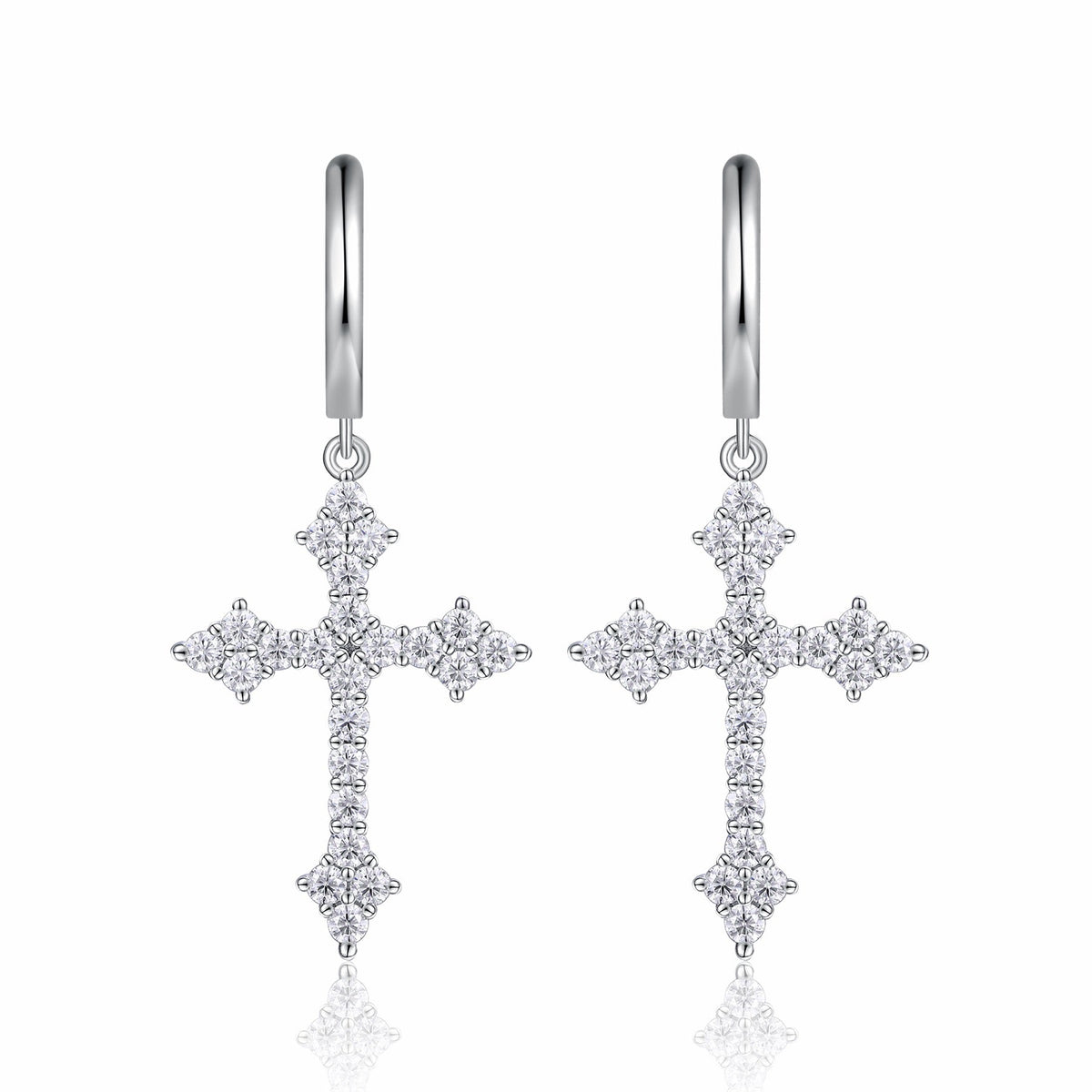 Reliqua Moissanite Cross Drop Earrings in Sterling Silver