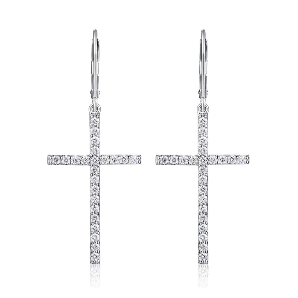 Arcanum Moissanite Cross Drop Earrings in Sterling Silver