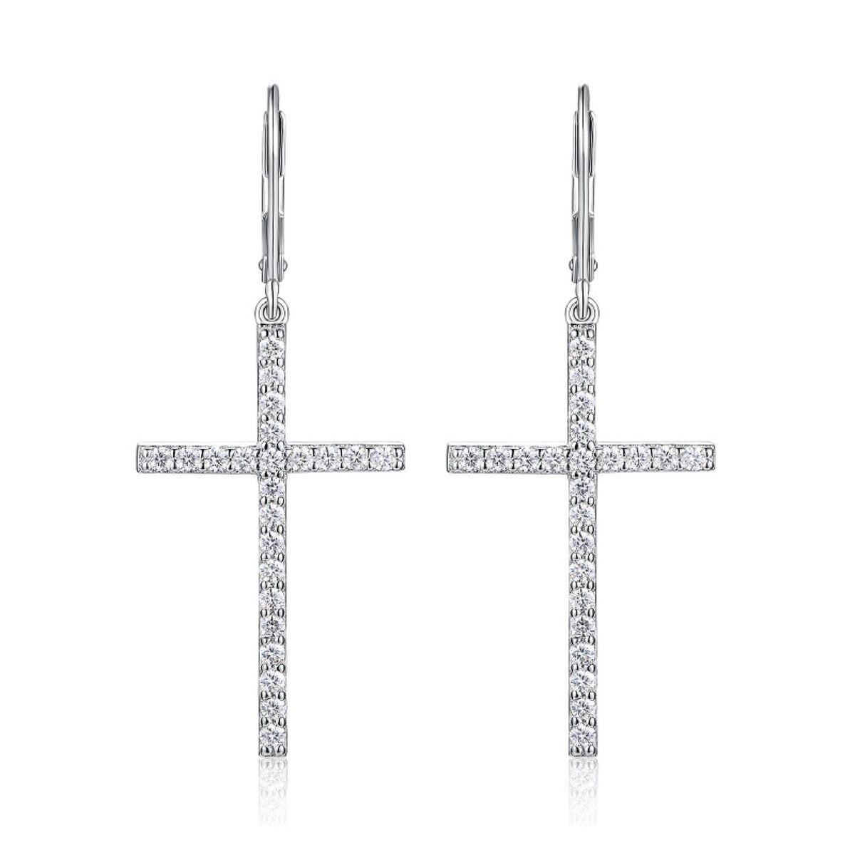 Arcanum Moissanite Cross Drop Earrings in Sterling Silver