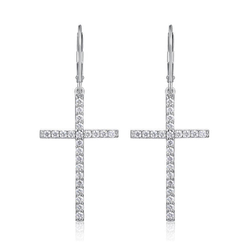 Arcanum Moissanite Cross Drop Earrings in Sterling Silver