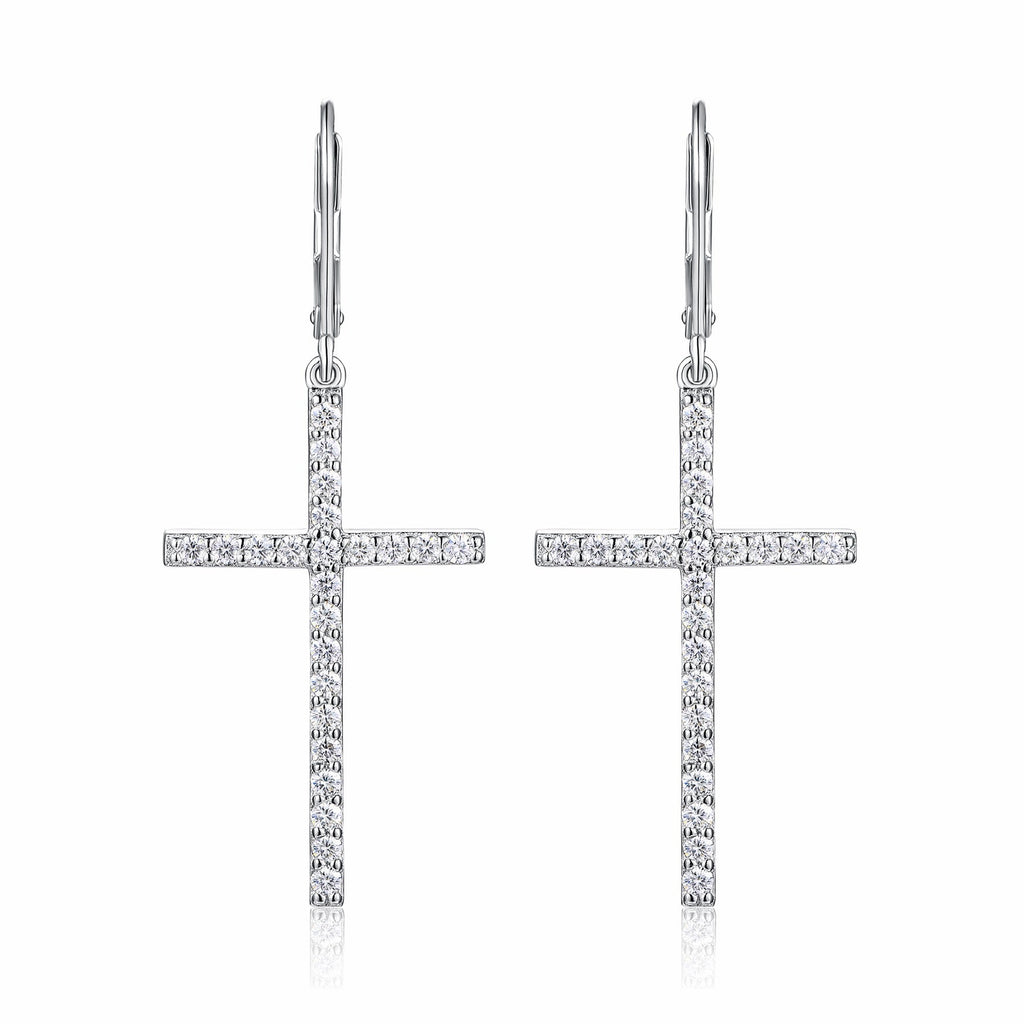 Arcanum Moissanite Cross Drop Earrings in Sterling Silver