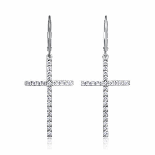 Arcanum Moissanite Cross Drop Earrings in Sterling Silver